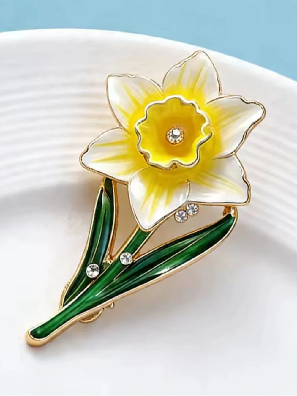 Yellow White Daffodil Floral Brooch -